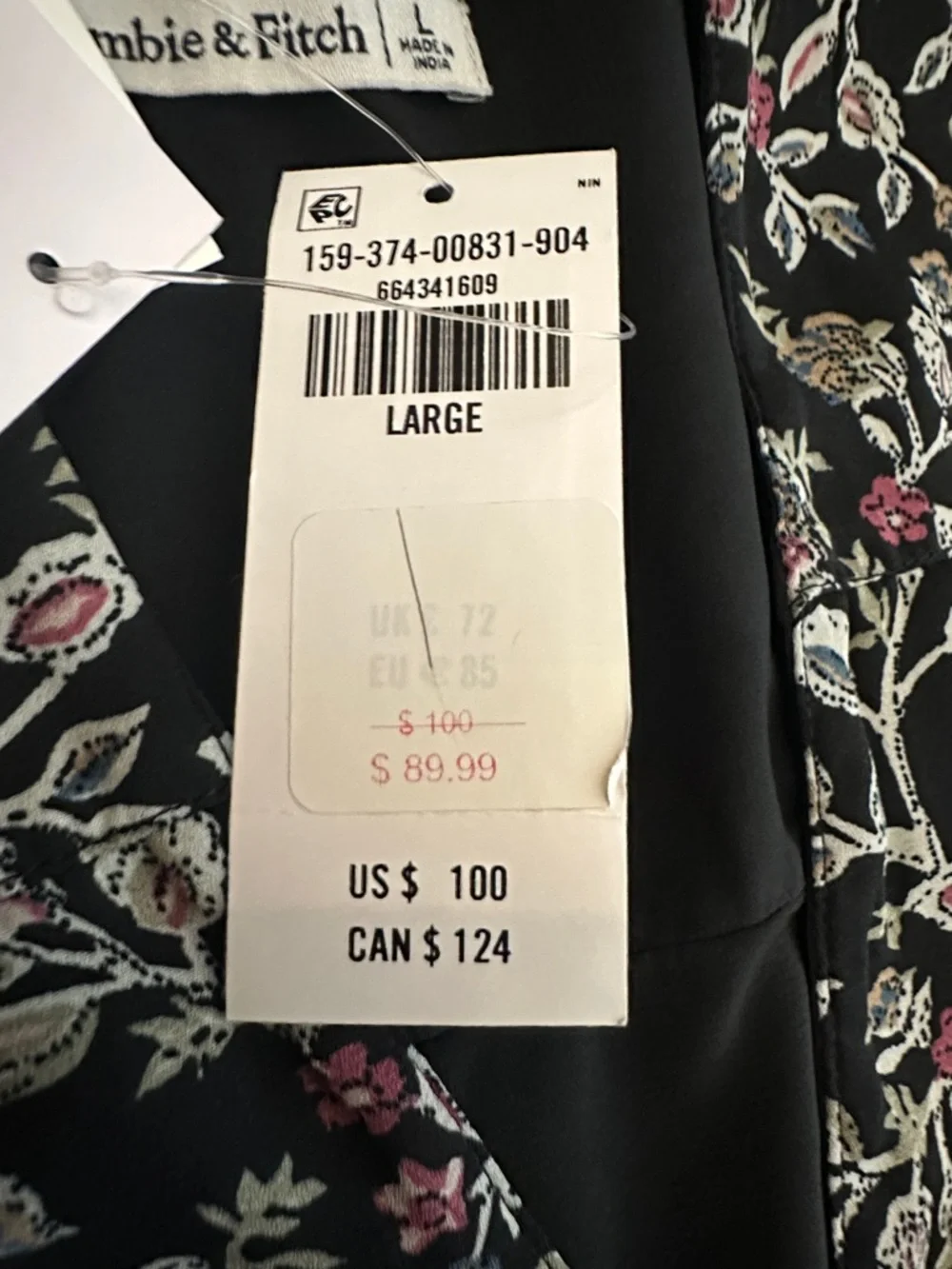 NWT Abercrombie & Fitch Long-Sleeve L whimsigoth Ruffle Mini Dress Black Floral - Picture 5 of 13